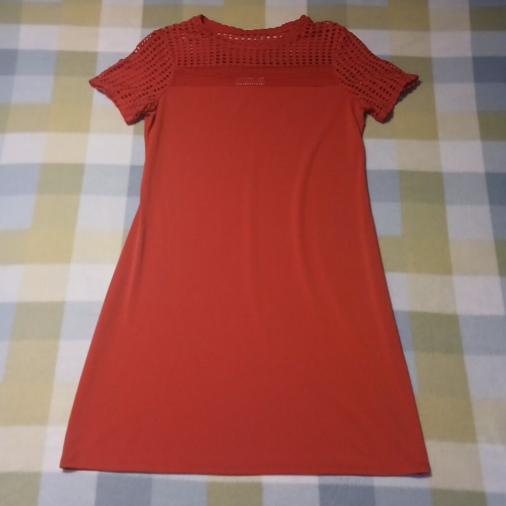 MICHAEL KORS Dress Womens Large Red Cutout Illusion Neckline Modern Size medium